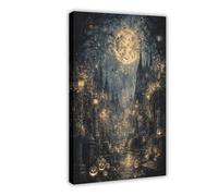 XFATGIA Poster sur toile cimetière hanté d'Halloween pour décoration de chambre à coucher, bureau, chambre, cadeau 20 x 30 cm
