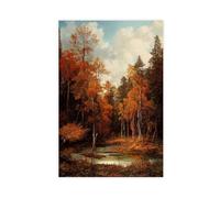 XFATGIA Poster sur toile de forêt d'automne dorée pour décoration de chambre à coucher, bureau, chambre, cadeau 60 x 90 cm