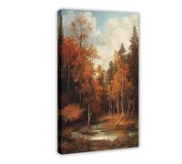 XFATGIA Poster sur toile de forêt d'automne dorée pour décoration de chambre à coucher, bureau, chambre, cadeau 20 x 30 cm