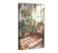 XFATGIA Poster sur toile de style bohème avec plantes d'intérieur - Décoration murale pour salon, chambre à coucher - 60 x 90 cm