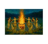 XFATGIA Poster sur toile représentant des femmes dansant autour d'un feu de joie, décoration de chambre à coucher, bureau, chambre, cadeau 20 x 30 cm
