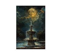XFATGIA Poster sur toile représentant la pleine lune sur une fontaine d'eau - Décoration murale pour salon, chambre à coucher - 50 x 75 cm
