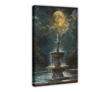 XFATGIA Poster sur toile représentant la pleine lune sur une fontaine d'eau - Décoration murale pour salon, chambre à coucher - 20 x 30 cm