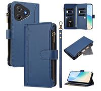 XFDSFDL® Cas de pour Blackview Oscal Flat 2 / 2C (6,6 Pouces) PU Cuir Housse Lanière Flip Coque avec Supports et Magnétique Fermeture 9 Fente Eclair Portefeuille Protection Cas Bleu Foncé