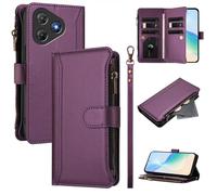 XFDSFDL® Cas de pour Blackview Oscal Flat 2 / 2C (6,6 Pouces) PU Cuir Housse Lanière Flip Coque avec Supports et Magnétique Fermeture 9 Fente Eclair Portefeuille Protection Cas Violet