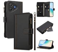 XFDSFDL® Cas de pour Blackview Oscal Flat 2 / 2C (6,6 Pouces) PU Cuir Housse Lanière Flip Coque avec Supports et Magnétique Fermeture 9 Fente Eclair Portefeuille Protection Cas Noir