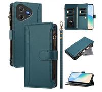 XFDSFDL® Cas de pour Blackview Oscal Flat 2 / 2C (6,6 Pouces) PU Cuir Housse Lanière Flip Coque avec Supports et Magnétique Fermeture 9 Fente Eclair Portefeuille Protection Cas Vert Foncé