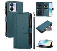 XFDSFDL® Cas de pour Blackview Oscal Modern 8 / Color 8 (6,75 Pouces) PU Cuir Housse Lanière Flip Coque avec Supports et Magnétique Fermeture 9 Fente Eclair Portefeuille Protection Cas Vert Foncé
