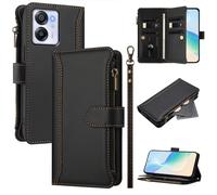 XFDSFDL® Cas de pour Blackview Oscal Modern 8 / Color 8 (6,75 Pouces) PU Cuir Housse Lanière Flip Coque avec Supports et Magnétique Fermeture 9 Fente Eclair Portefeuille Protection Cas Noir