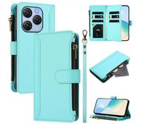 XFDSFDL® Cas de pour Blackview Shark 9 5G (6,67 Pouces) PU Cuir Housse Lanière Flip Coque avec Supports et Magnétique Fermeture 9 Fente Eclair Portefeuille Protection Cas Vert Menthe
