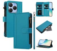XFDSFDL® Cas de pour Blackview Shark 9 5G (6,67 Pouces) PU Cuir Housse Lanière Flip Coque avec Supports et Magnétique Fermeture 9 Fente Eclair Portefeuille Protection Cas Bleu Lac