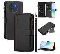 XFDSFDL® Cas de pour Doogee Note 59 / Note 59 Pro (6,75 Pouces) PU Cuir Housse Lanière Flip Coque avec Supports et Magnétique Fermeture 9 Fente Eclair Portefeuille Protection Cas Noir