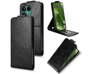 XFDSFDL® Cas de pour Fairphone 6 (6,31 Pouces) Verticale PU Cuir Housse Haut et Bas Ouvrir Étui avec Support Portefeuille Coque de Protection Noir