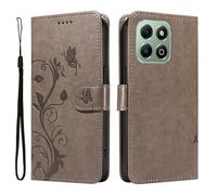 XFDSFDL® Cas de pour Honor X5b/ X5b Plus/ X6a/ X6b/ X6c (6,56 Pouces) PU Cuir Housse Flip Coque Amandier Motif avec Support Longe Fermeture Portefeuille Gaufrage Étui de Protection Gris