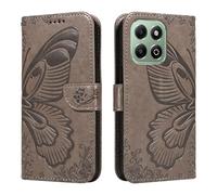 XFDSFDL® Cas de pour Honor X5b/ X5b Plus/ X6a/ X6b/ X6c (6,56 Pouces) PU Cuir Housse Flip Coque Fée Papillon Motif avec Support Longe Fermeture Portefeuille Gaufrage Étui de Protection Gris