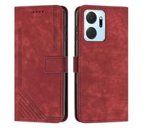 XFDSFDL® Cas de pour Honor X7a RKY-LX1/2/3 (6,75 Pouces) PU Cuir Housse Flip Coque Impression de Stries avec Support Magnétique Fermeture Portefeuille Étui de Protection Rouge