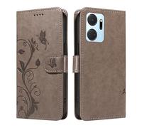 XFDSFDL® Cas de pour Honor X7a RKY-LX1/LX2/LX3 (6,75 Pouces) PU Cuir Housse Flip Coque Amandier Motif avec Support Longe Fermeture Portefeuille Gaufrage Étui de Protection Gris