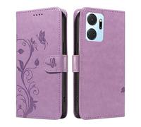 XFDSFDL® Cas de pour Honor X7a RKY-LX1/LX2/LX3 (6,75 Pouces) PU Cuir Housse Flip Coque Amandier Motif avec Support Longe Fermeture Portefeuille Gaufrage Étui de Protection Violet