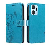 XFDSFDL® Cas de pour Honor X7a RKY-LX1/LX2/LX3 (6,75 Pouces) PU Cuir Housse Flip Coque Amandier Motif avec Support Longe Fermeture Portefeuille Gaufrage Étui de Protection Bleu