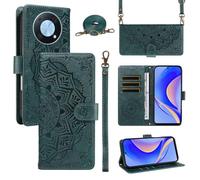 XFDSFDL® Cas de pour Huawei Nova Y90 CTR-LX1/LX2/LX3 (6,7 Pouces) PU Cuir Housse Coque Mandala Motif avec Support Sac en Cuir à Cordon Portefeuille Gaufrage Étui de Protection Vert