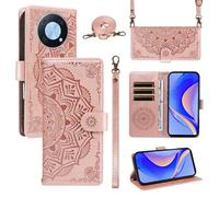 XFDSFDL® Cas de pour Huawei Nova Y90 CTR-LX1/LX2/LX3 (6,7 Pouces) PU Cuir Housse Coque Mandala Motif avec Support Sac en Cuir à Cordon Portefeuille Gaufrage Étui de Protection Or Rose
