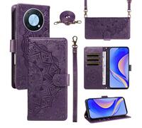 XFDSFDL® Cas de pour Huawei Nova Y90 CTR-LX1/LX2/LX3 (6,7 Pouces) PU Cuir Housse Coque Mandala Motif avec Support Sac en Cuir à Cordon Portefeuille Gaufrage Étui de Protection Violet
