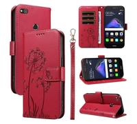 XFDSFDL® Cas de pour Huawei P8 Lite 2017 (5,2 Pouces) PU Cuir Housse Flip Coque Pissenlit Motif avec Support Longe Fermeture Portefeuille Gaufrage Étui de Protection Rouge