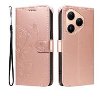 XFDSFDL® Cas de pour Huawei Pura 80 HED-LX9 (6,6 Pouces) PU Cuir Housse Flip Coque Amandier Motif avec Support Longe Fermeture Portefeuille Gaufrage Étui de Protection Or Rose