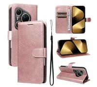 XFDSFDL® Cas de pour Huawei Pura 80 Ultra LMR-AL10/ LMU-LX9 (6,8 Pouces) PU Cuir Housse avec Flip Coque Support Magnétique Fermeture Portefeuille Étui de Protection Or Rose