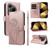 XFDSFDL® Cas de pour Huawei Pura 80 Ultra LMR-AL10/ LMU-LX9 (6,8 Pouces) PU Cuir Housse Flip Coque Pissenlit Motif avec Support Longe Fermeture Portefeuille Gaufrage Étui de Protection Or Rose