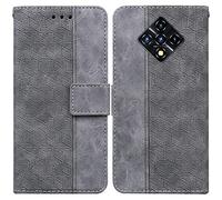 XFDSFDL® Cas de pour Infinix Zero 8 X687 (6,85 Pouces) PU Cuir Housse Flip Coque Géométrie Motif avec Built Stand Magnétique Fermeture Portefeuille Étui de Protection Gris
