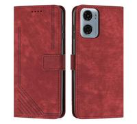 XFDSFDL® Cas de pour Motorola Moto G05/ E15 XT2523 (6,67 Pouces) PU Cuir Housse Flip Coque Impression de Stries avec Support Magnétique Fermeture Portefeuille Étui de Protection Rouge