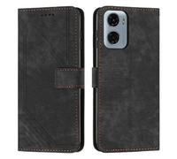 XFDSFDL® Cas de pour Motorola Moto G05/ E15 XT2523 (6,67 Pouces) PU Cuir Housse Flip Coque Impression de Stries avec Support Magnétique Fermeture Portefeuille Étui de Protection Noir