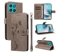 XFDSFDL® Cas de pour Motorola Moto G100 2025 XT2533 (6,72 Pouces) PU Cuir Housse Flip Coque Amandier Motif avec Support Longe Fermeture Portefeuille Gaufrage Étui de Protection Gris