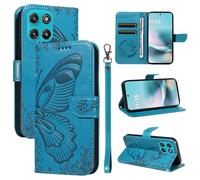 XFDSFDL® Cas de pour Motorola Moto G100 2025 XT2533 (6,72 Pouces) PU Cuir Housse Flip Coque Fée Papillon Motif avec Support Longe Fermeture Portefeuille Gaufrage Étui de Protection Bleu