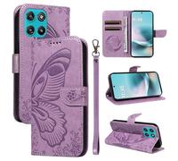 XFDSFDL® Cas de pour Motorola Moto G100 2025 XT2533 (6,72 Pouces) PU Cuir Housse Flip Coque Fée Papillon Motif avec Support Longe Fermeture Portefeuille Gaufrage Étui de Protection Violet
