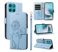 XFDSFDL® Cas de pour Motorola Moto G100 2025 XT2533 (6,72 Pouces) PU Cuir Housse Flip Coque Pissenlit Motif avec Support Longe Fermeture Portefeuille Gaufrage Étui de Protection Bleu