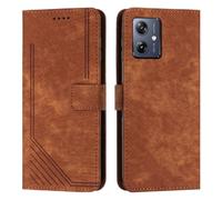 XFDSFDL® Cas de pour Motorola Moto G54/ G54 Power XT2343 (6,5 Pouces) PU Cuir Housse Flip Coque Impression de Stries avec Support Magnétique Fermeture Portefeuille Étui de Protection Marron