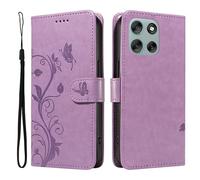 XFDSFDL® Cas de pour Motorola Moto G56 XT2529-2 (6,72 Pouces) PU Cuir Housse Flip Coque Amandier Motif avec Support Longe Fermeture Portefeuille Gaufrage Étui de Protection Violet