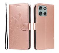 XFDSFDL® Cas de pour Motorola Moto G56 XT2529-2 (6,72 Pouces) PU Cuir Housse Flip Coque Amandier Motif avec Support Longe Fermeture Portefeuille Gaufrage Étui de Protection Or Rose