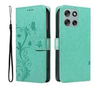XFDSFDL® Cas de pour Motorola Moto G56 XT2529-2 (6,72 Pouces) PU Cuir Housse Flip Coque Amandier Motif avec Support Longe Fermeture Portefeuille Gaufrage Étui de Protection Vert