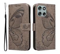 XFDSFDL® Cas de pour Motorola Moto G56 XT2529-2 (6,72 Pouces) PU Cuir Housse Flip Coque Fée Papillon Motif avec Support Longe Fermeture Portefeuille Gaufrage Étui de Protection Gris