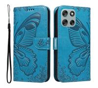 XFDSFDL® Cas de pour Motorola Moto G56 XT2529-2 (6,72 Pouces) PU Cuir Housse Flip Coque Fée Papillon Motif avec Support Longe Fermeture Portefeuille Gaufrage Étui de Protection Bleu