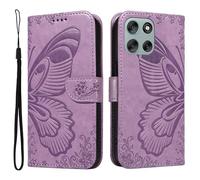 XFDSFDL® Cas de pour Motorola Moto G56 XT2529-2 (6,72 Pouces) PU Cuir Housse Flip Coque Fée Papillon Motif avec Support Longe Fermeture Portefeuille Gaufrage Étui de Protection Violet