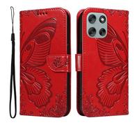 XFDSFDL® Cas de pour Motorola Moto G56 XT2529-2 (6,72 Pouces) PU Cuir Housse Flip Coque Fée Papillon Motif avec Support Longe Fermeture Portefeuille Gaufrage Étui de Protection Rouge
