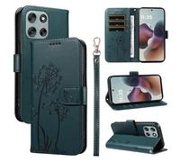 XFDSFDL® Cas de pour Motorola Moto G56 XT2529-2 (6,72 Pouces) PU Cuir Housse Flip Coque Pissenlit Motif avec Support Longe Fermeture Portefeuille Gaufrage Étui de Protection Vert Foncé