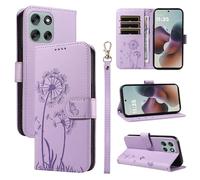 XFDSFDL® Cas de pour Motorola Moto G56 XT2529-2 (6,72 Pouces) PU Cuir Housse Flip Coque Pissenlit Motif avec Support Longe Fermeture Portefeuille Gaufrage Étui de Protection Violet