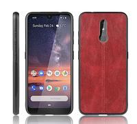 XFDSFDL® Cas de pour Nokia 3.2 (6,26 Pouces) Ultra Mince PC Dur Coque Cuir de Vache Motif PU Case Placage Housse Protection Rouge