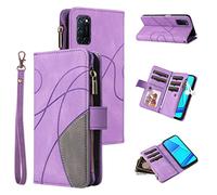 XFDSFDL® Cas de pour Oppo A52 / A72 / A92 (6,5 Pouces) PU Cuir Housse Flip Coque Bande Motif avec Stand et Magnétique Fermeture Eclair Portefeuille Protection Cas Violet