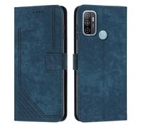 XFDSFDL® Cas de pour Oppo A53 / A53s CPH2127/2131/2139/2135 (6,5 Pouces) PU Cuir Housse Flip Coque Impression de Stries avec Support Magnétique Fermeture Portefeuille Étui de Protection Bleu